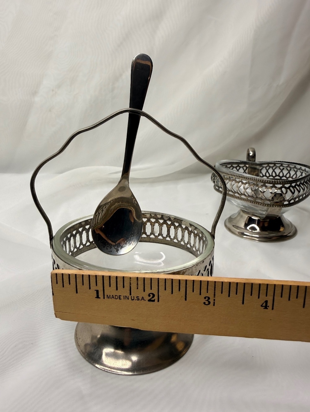 Midcentury Vintage Sheffield England Silver Plated Glass Heart Preserve Set - Picture 15 of 15